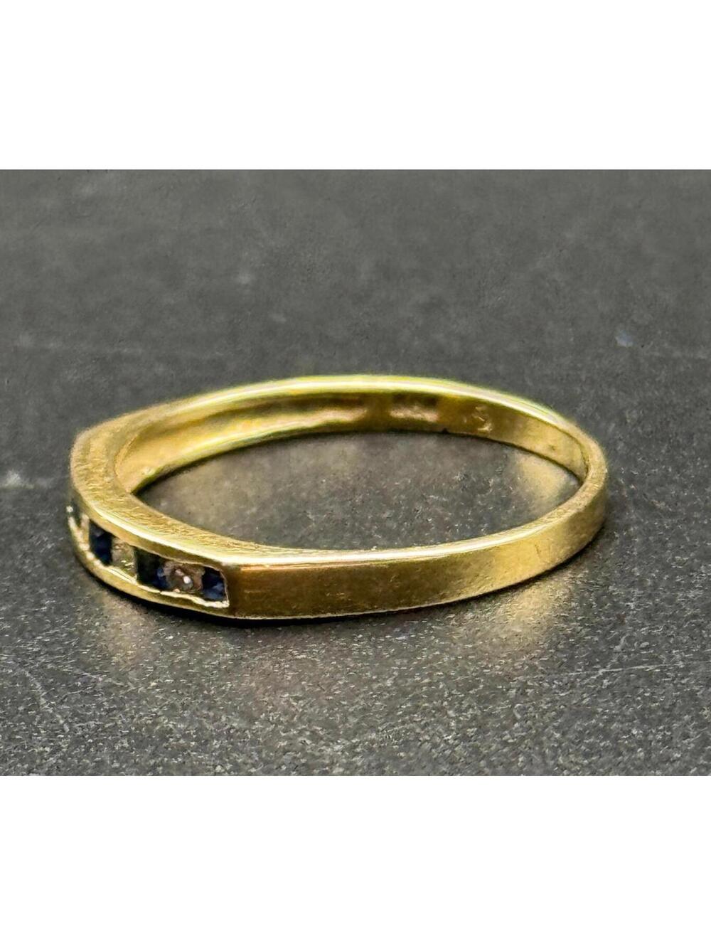 14K Yellow Gold Sapphire & Diamond Channel Set Band Ring Size 6.5 - Picture 6 of 8